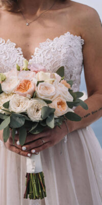 Wedding Bouquet with Peonies - Wedding in Santorini